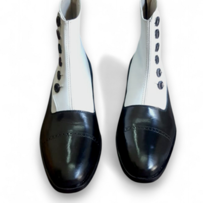 Crafted leather men black leather and white suede button ankle high dress boot - Thumbnail 3