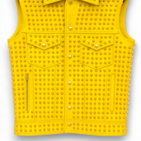 Crafted Leather Men Yellow Studded Jacket Punk Style Stylish Leather Vest  - Thumbnail 1