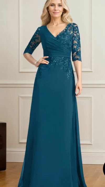 Blue A Line Lace Mother of Bride/Groom Dress Evening Formal Gowns