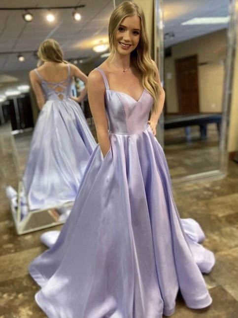 SP1787,Lavender Ball Gown Satin Prom Dresses Long Evening Dress on Storenvy
