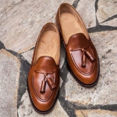 Decent wear men's brown tassels loafer leather formal shoes