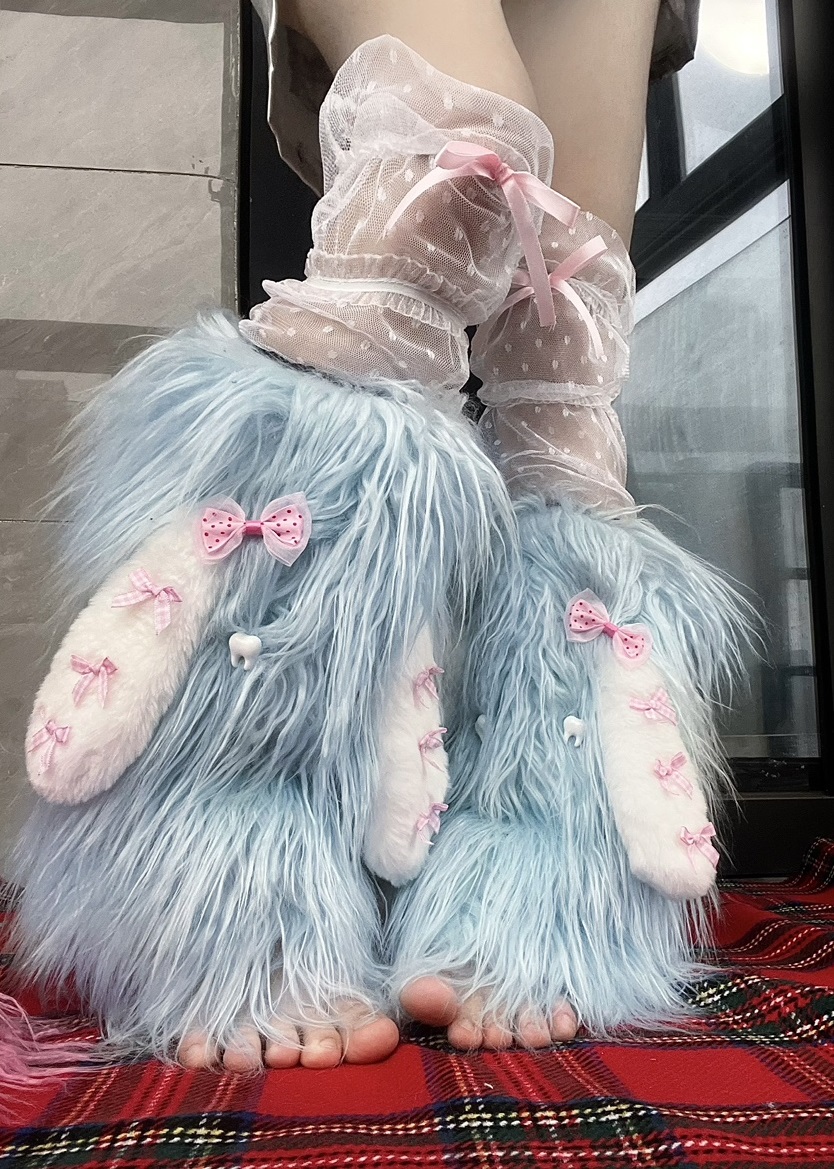 Y2K Rabbit Bow Ear Artificial Fur Leg Warmer 💜 sugarplum · y2k