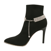 Women Silver Metal Boot Chain Bracelet Rhinestones Band Shoe Charm Anklet Western Fashion Jewelry  - Thumbnail 9