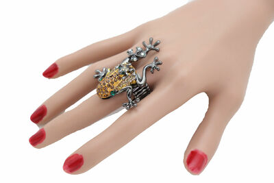Women Black Metal Fashion Ring Frog Animal Stretch Band Flamboyant Sexy Jewelry