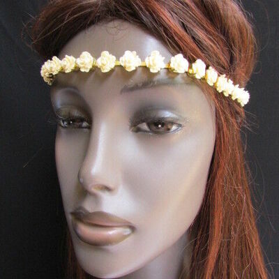 80's women head chain fashion cream hair gold metal jewelry band flower headband