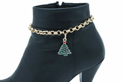Biker Women Gold Cool Metal Boot Chain Bracelet Shoe Anklet Christmas Tree Charm