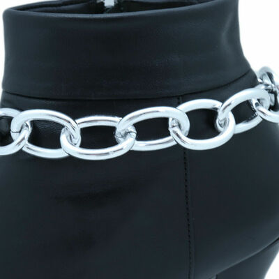Biker women silver metal chain chunky links boot bracelet shoe band accessory