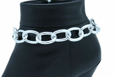 Biker Women Silver Metal Chain Chunky Links Boot Bracelet Shoe Band Accessory