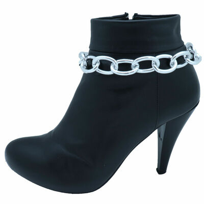Biker women silver metal chain chunky links boot bracelet shoe band motorcycle