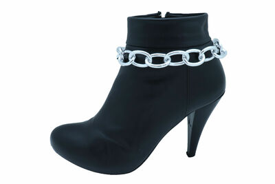Biker Women Silver Metal Chain Chunky Links Boot Bracelet Shoe Band Motorcycle