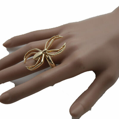 Bling women gold metal fashion jewelry ring elastic band one size spider insect