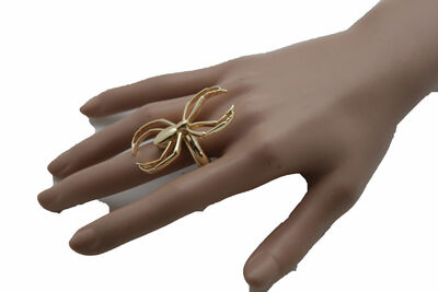 Bling Women Gold Metal Fashion Jewelry Ring Elastic Band One Size Spider Insect