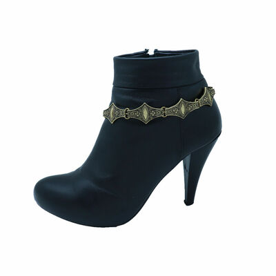 Women antique gold metal chain boot bracelet shoe eye charm western fashion