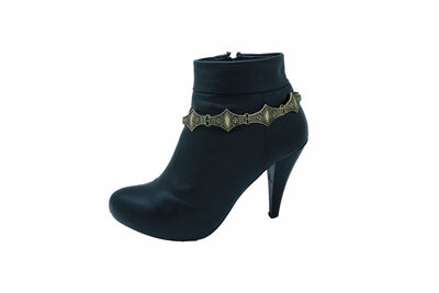 Women Antique Gold Metal Chain Boot Bracelet Shoe Eye Charm Western Fashion