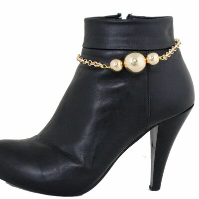 Celebrity women gold metal boot chain anklet bracelet shoe 3 ball charm jewelry
