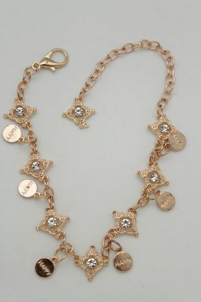 Women Boot Bracelet Gold Metal Chain Happy Shoe Floral Charms Bling Flowers