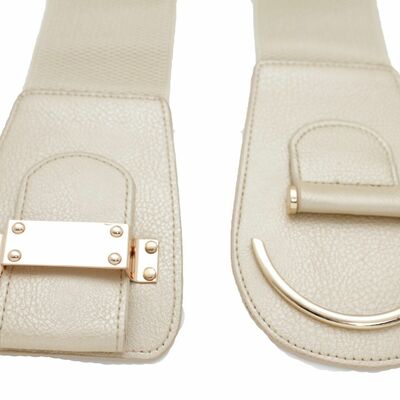 Women wide cinch champagne color belt big hook buckle plus size l xl xxl