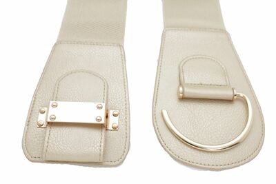 Women Wide Cinch Champagne Color Belt Big Hook Buckle Plus Size L XL XXL