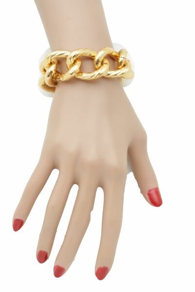 Women Bracelet Gold Metal Fashion Jewelry Chunky Chain Thick Links Textured