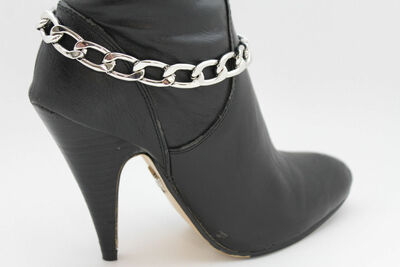 Women Classic Look Fashion Boot Bracelet Silver Metal Chain Link Shoe Charm