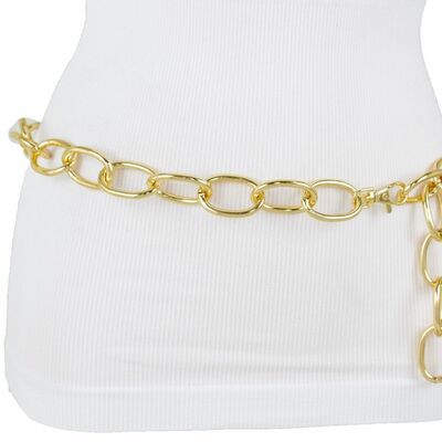 Women fashion hip waist dressy gold metal chain links belt plus size xl xxl