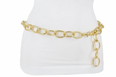 Women Fashion Hip Waist Dressy Gold Metal Chain Links Belt Plus Size XL XXL