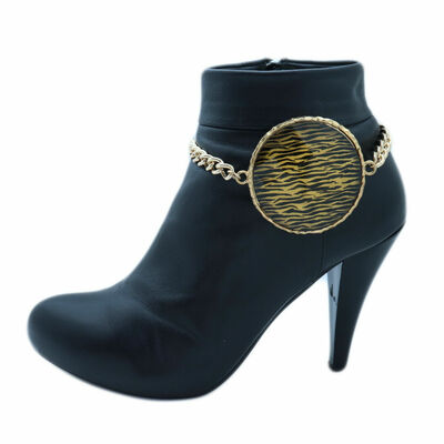 Women gold metal chain boot bracelet shoe zebra print charm hip hop fashion