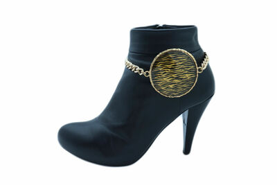 Women Gold Metal Chain Boot Bracelet Shoe Zebra Print Charm Hip Hop Fashion