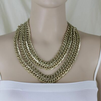 Women gold metal chain multi strands fashion jewelry necklace earrings set