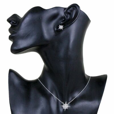 Dress women silver metal fashion jewelry necklace star pendant matching earrings