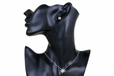 Dress Women Silver Metal Fashion Jewelry Necklace Star Pendant Matching Earrings