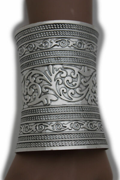 Women Long Silver Color Metal Cuff Bracelet Fashion Jewelry Filigree Wonder