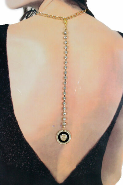 Women Gold Metal Lion Charm Bling Long Open Back Necklace Hook On Pendant