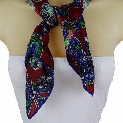 Women silk soft fabric square scarf dressy look tie wrap red blue flowers