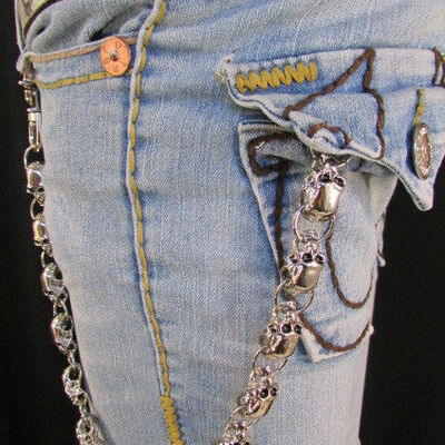Silver metal bold wallet jeans chains men skulls biker chunky side clasp money