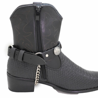 Western men boot bracelet silver chain black 2 straps buffalo bull biker animal