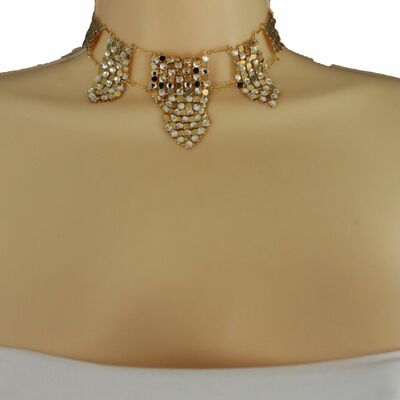 Women gold mesh metal fashion jewelry set choker short necklace silver beads