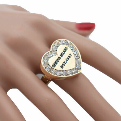 Women gold ring metal elastic band fashion love queens heart milano one size
