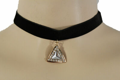 Women Metal Charm Pendant Fashion Jewelry Choker Necklace Black Fabric Strap