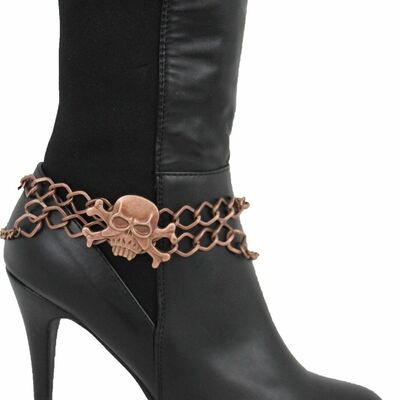 Women antique gold boot chain strap big skeleton skull western shoe charm anklet