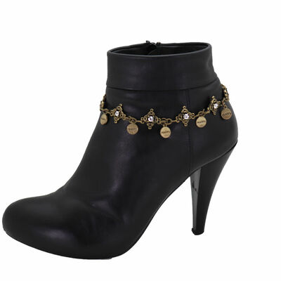 Women antique gold metal chain boot bracelet shoe happy charm young style