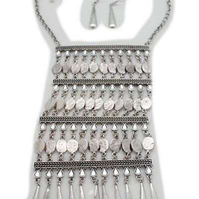 Women antique silver metal ethnic vintage fashion jewelry necklace water drop
