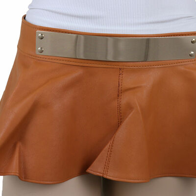 Women beige waistband wrap around skirt tie school work belt gold metal size s m