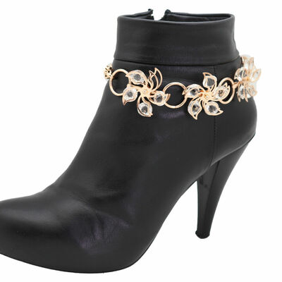 Women gold metal chain boot bracelet shoe bling flower anklet christmas gift