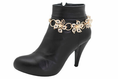 Women Gold Metal Chain Boot Bracelet Shoe Bling Flower Anklet Christmas Gift