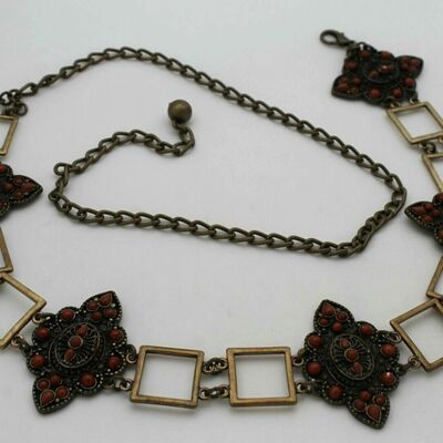 Women belt antique gold retro ethnic fashion hip waist brown flower charm s m l