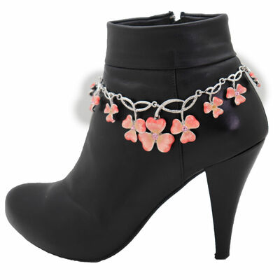 Women silver metal chain boot bracelet shoe coral clover flower charm anklet
