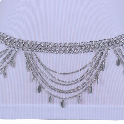 Women silver metal chain side waves belt leaf charms size female size xs s m