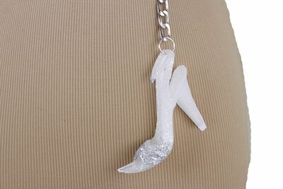 Women Belt Waist Hip Silver Metal Chain White Pump Shoe Buckle Plus Size XL XXL