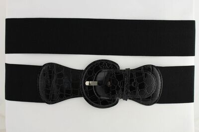 Women Belt Wide Elastic Black Fashion Hip High Waist Round Buckle Fits XS S M